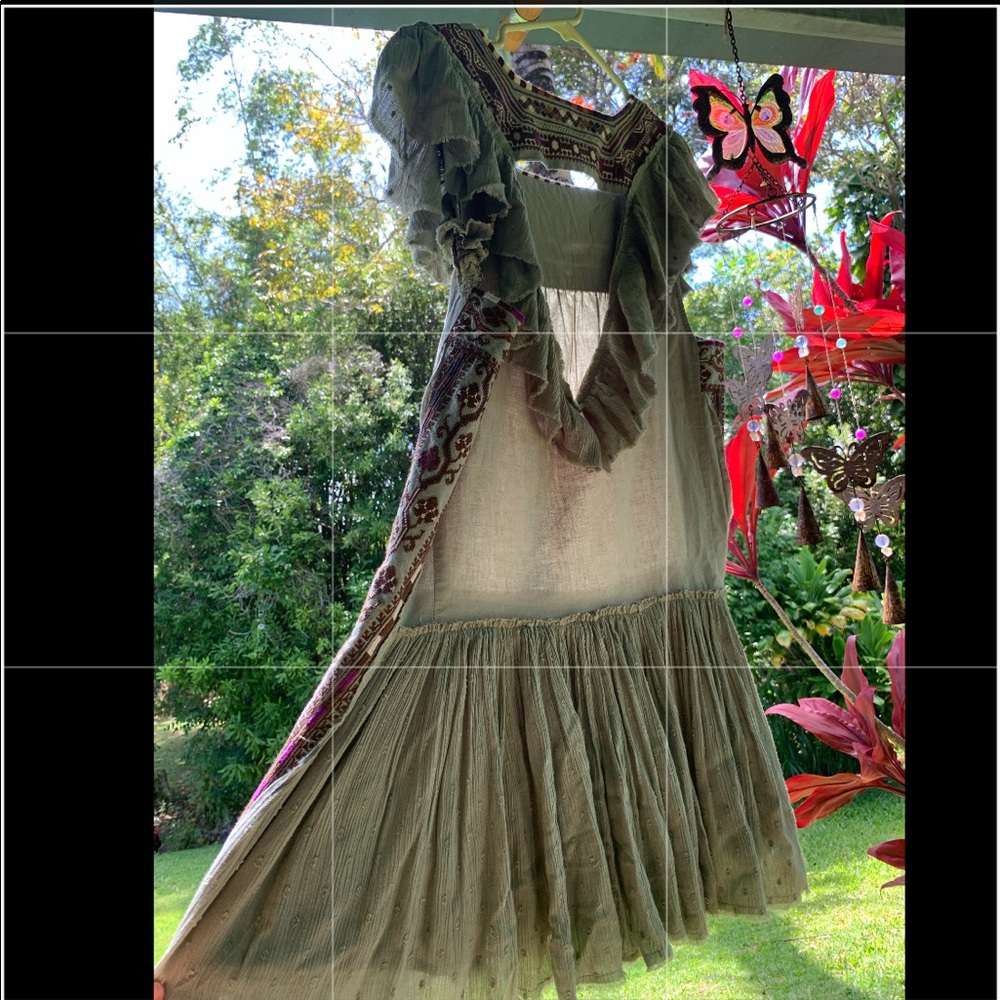 Free People Sage Embroidered Short Casual Dress.